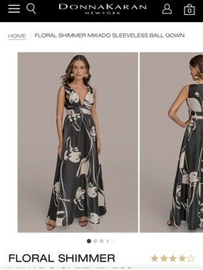 Donna Karan Black and Cream Floral V-Neck Mikado Maxi Gown